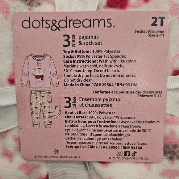 Girls 3 Pc sets of fleece pajamas top, pants and socks NWT 2T and 4T - Picture 7 of 7